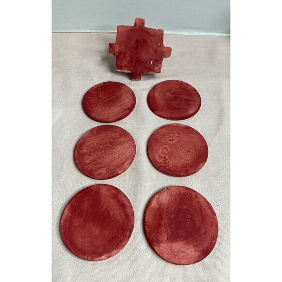 Set of 6 Mayan calendar red coasters 3" with stand. - Picture 11 of 11